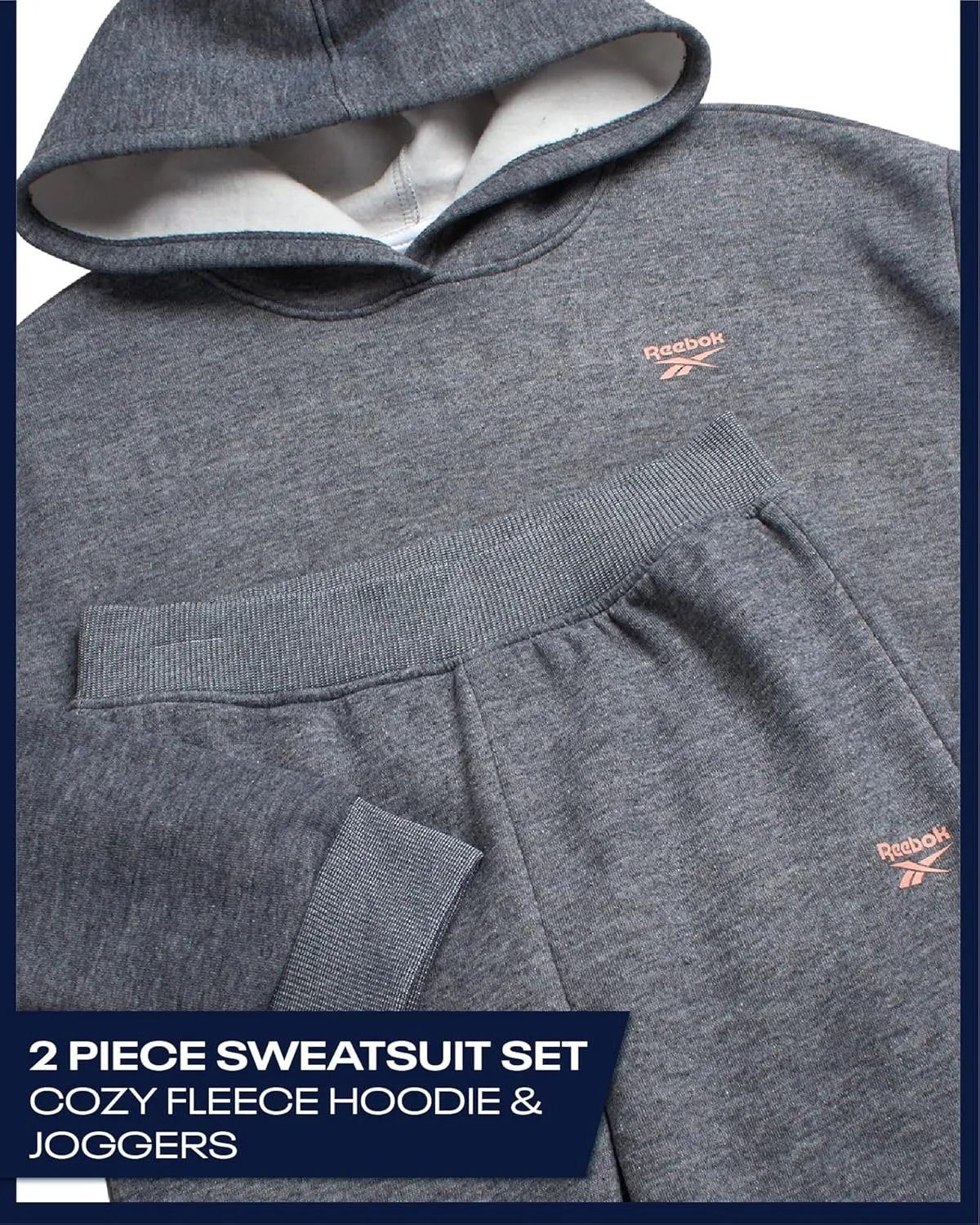 Reebok Girls' Jogger Set - 2 Piece Hoodie Sweatshirt and Sweatpants Sweatsuit (Size: 4-12)