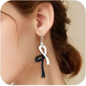 REELMAR Black and White Acrylic Earrings for Women Dangle Trendy Yin and Yang Cross Bow Drop Two Tone Earring Fashion Statement Earrings Boho Bohemian Lightweight Jewelry