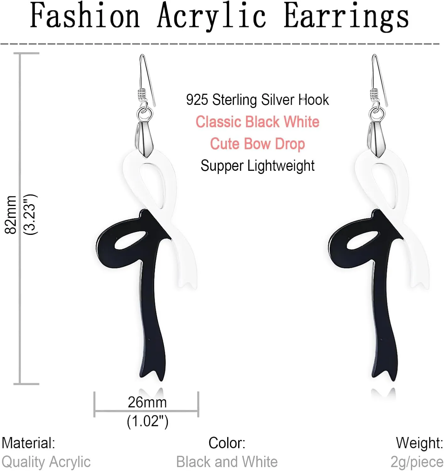 REELMAR Black and White Acrylic Earrings for Women Dangle Trendy Yin and Yang Cross Bow Drop Two Tone Earring Fashion Statement Earrings Boho Bohemian Lightweight Jewelry