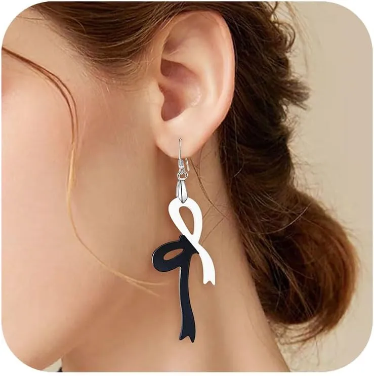REELMAR Black and White Acrylic Earrings for Women Dangle Trendy Yin and Yang Cross Bow Drop Two Tone Earring Fashion Statement Earrings Boho Bohemian Lightweight Jewelry