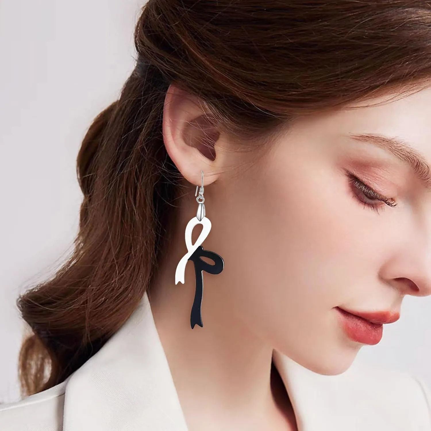 REELMAR Black and White Acrylic Earrings for Women Dangle Trendy Yin and Yang Cross Bow Drop Two Tone Earring Fashion Statement Earrings Boho Bohemian Lightweight Jewelry