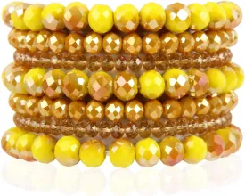 RIAH FASHION Bohemian Multi-Layer Beaded Stacking Statement Bracelets - Versatile Stretch Strand Sparkly Crystal Beads Wrap Slip-on Cuff Bangle Set