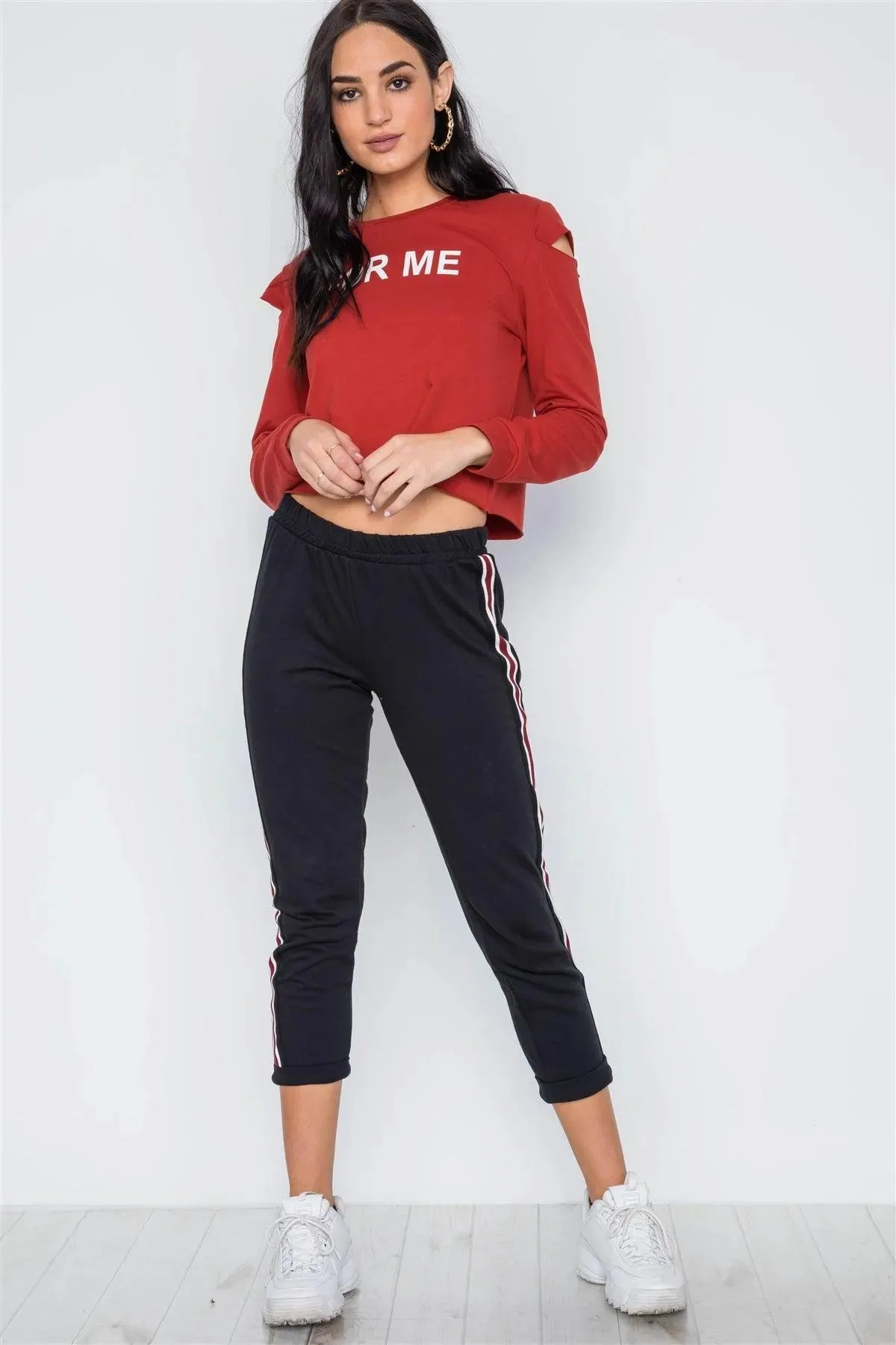 Rust Cold Shoulder Long Sleeve Graphic Top /2-2-2