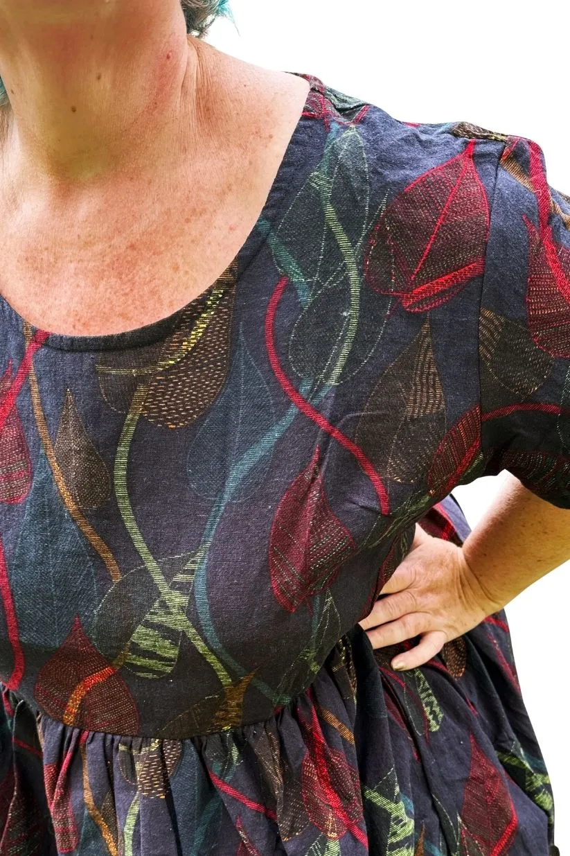 Sally Dress in Leaf Print Linen