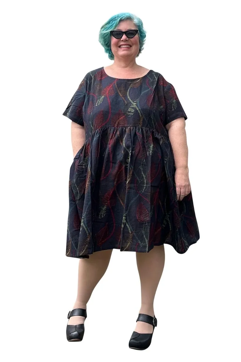Sally Dress in Leaf Print Linen
