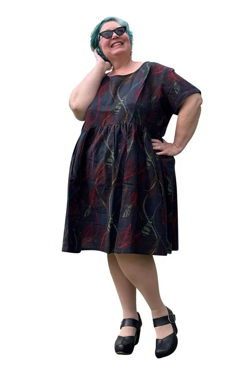 Sally Dress in Leaf Print Linen