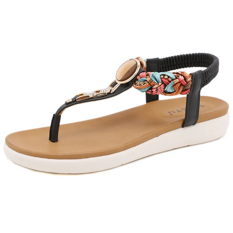SIKETU | Boho Flip Flop Sandals With Metal and Rhinestone