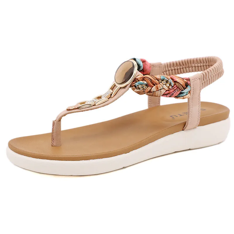 SIKETU | Boho Flip Flop Sandals With Metal and Rhinestone