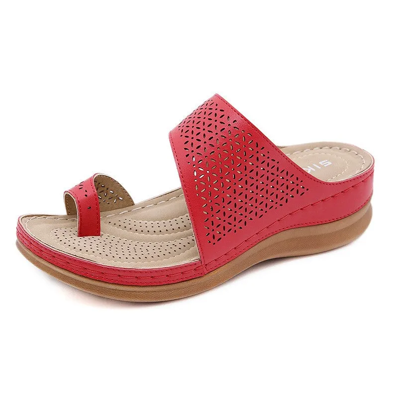 SIKETU | Wedge Flip Flop Sandals With Petal Hollow