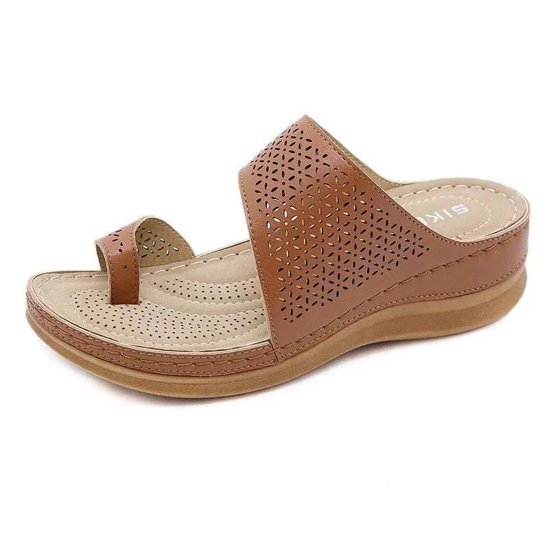 SIKETU | Wedge Flip Flop Sandals With Petal Hollow