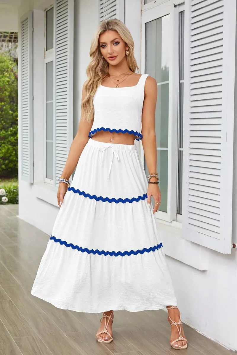 Sleeveless Crop Top High Waist Maxi Skirt Suit