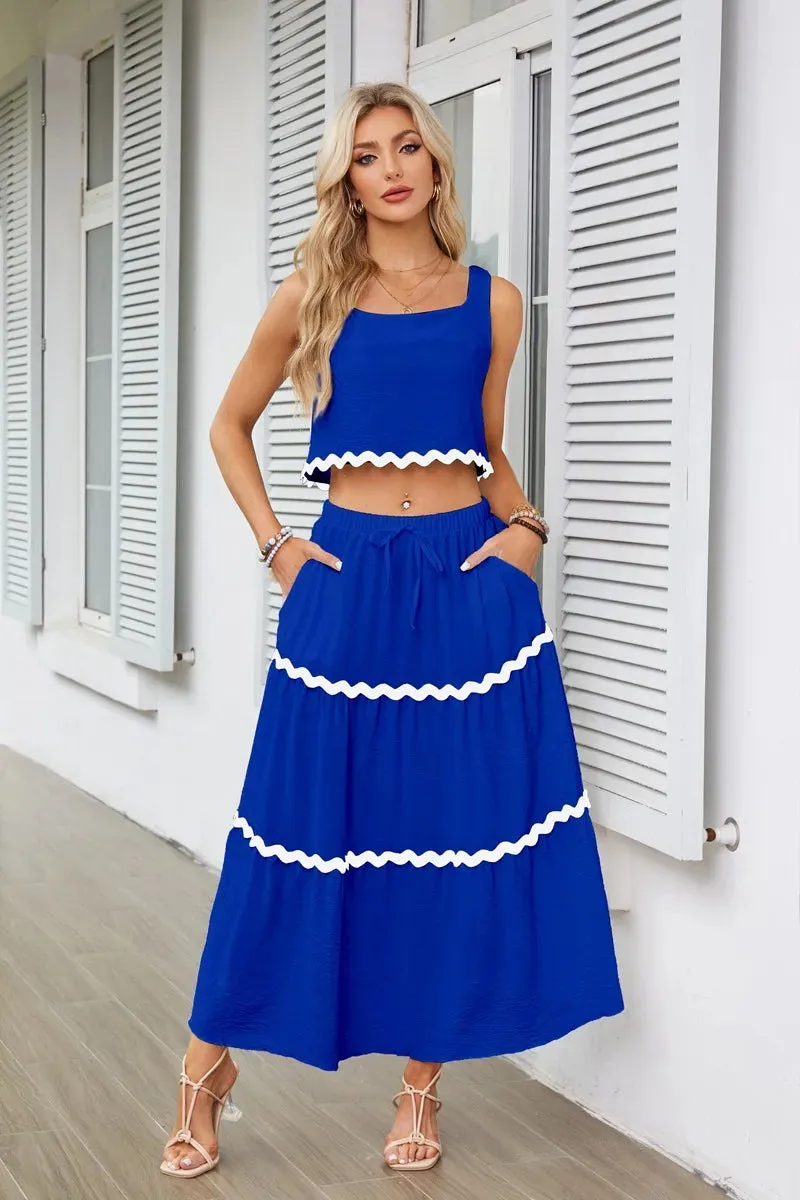 Sleeveless Crop Top High Waist Maxi Skirt Suit