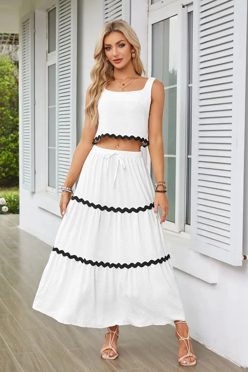 Sleeveless Crop Top High Waist Maxi Skirt Suit