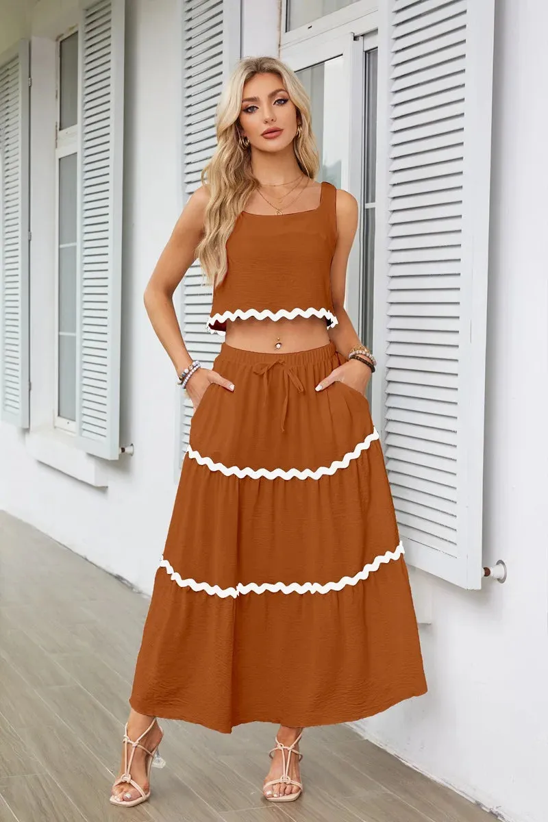 Sleeveless Crop Top High Waist Maxi Skirt Suit