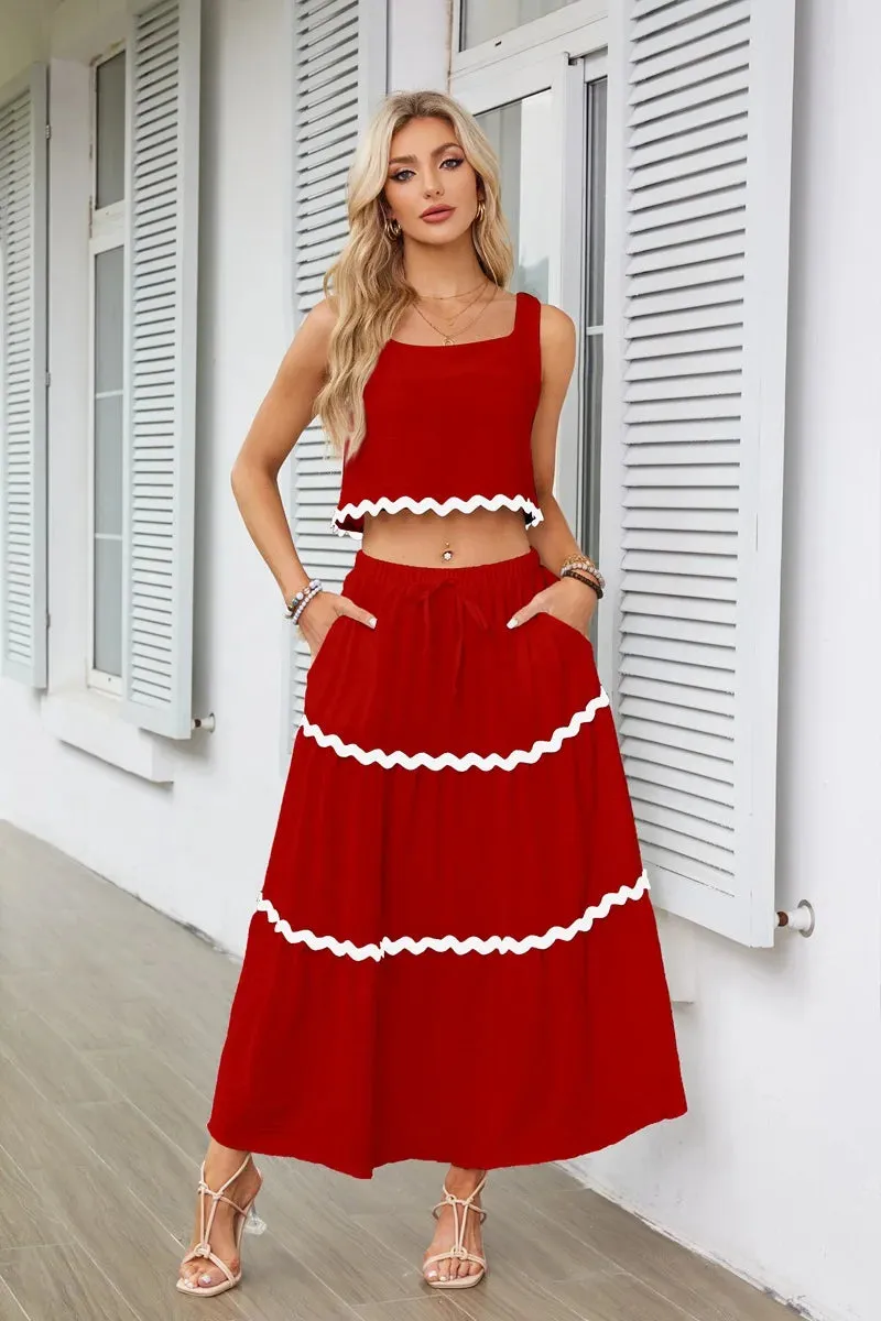 Sleeveless Crop Top High Waist Maxi Skirt Suit
