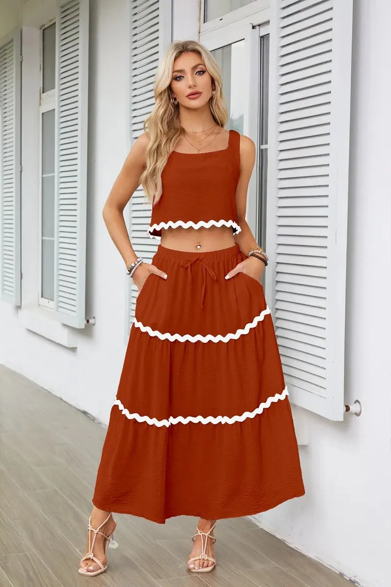 Sleeveless Crop Top High Waist Maxi Skirt Suit