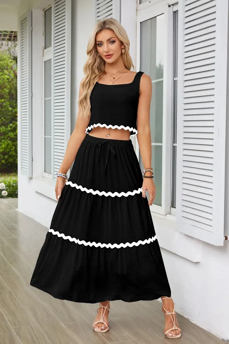 Sleeveless Crop Top High Waist Maxi Skirt Suit