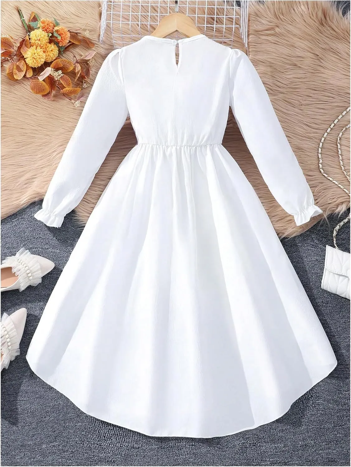 SweatyRocks Girl's Fall Dress Crewneck Asymmetrical Hem Long Sleeve A Line Dresses with Hat