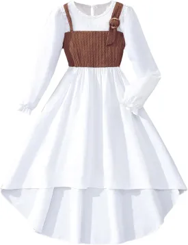 SweatyRocks Girl's Fall Dress Crewneck Asymmetrical Hem Long Sleeve A Line Dresses with Hat