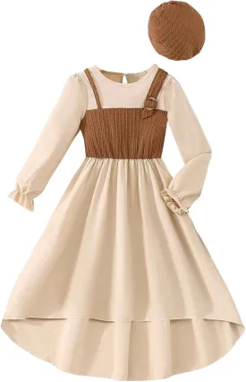 SweatyRocks Girl's Fall Dress Crewneck Asymmetrical Hem Long Sleeve A Line Dresses with Hat