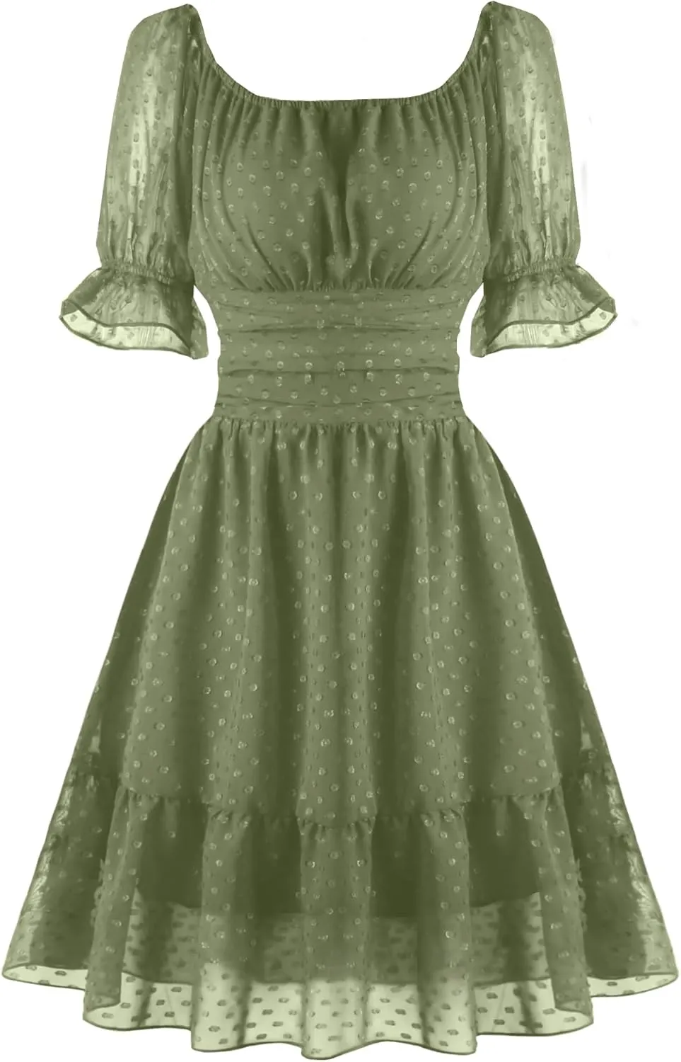 tagunop Women's Summer Casual Dress Smocked Square Neck Mini Dresses Ruffle Short Sleeve Sundress