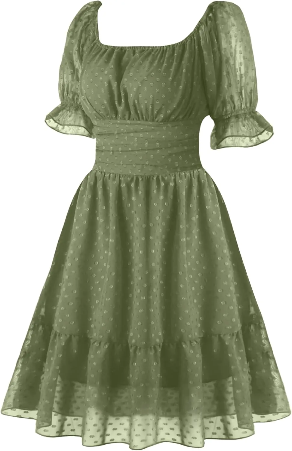tagunop Women's Summer Casual Dress Smocked Square Neck Mini Dresses Ruffle Short Sleeve Sundress