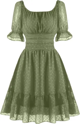 tagunop Women's Summer Casual Dress Smocked Square Neck Mini Dresses Ruffle Short Sleeve Sundress