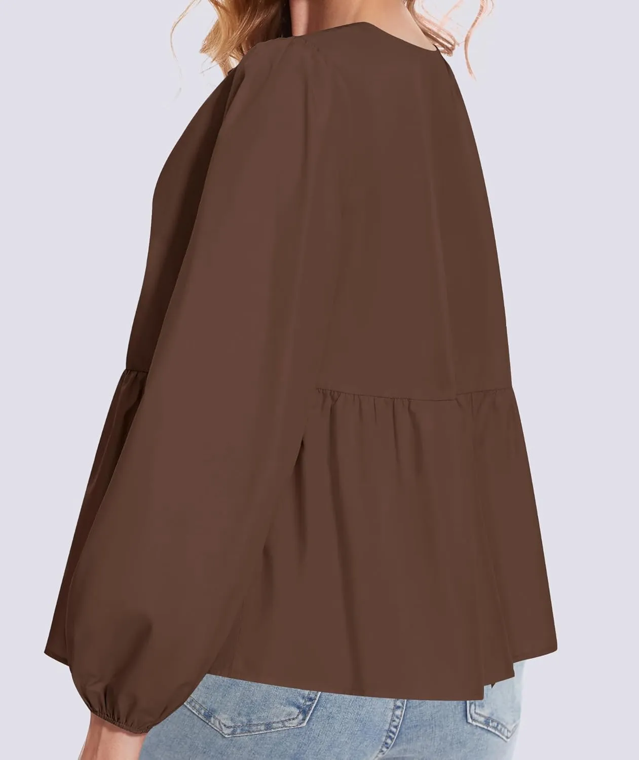 Tie Front Tops for Women Puff Long Sleeve Shirt Peplum Hem Cute Babydoll Blouse Y2k Going Out Tops