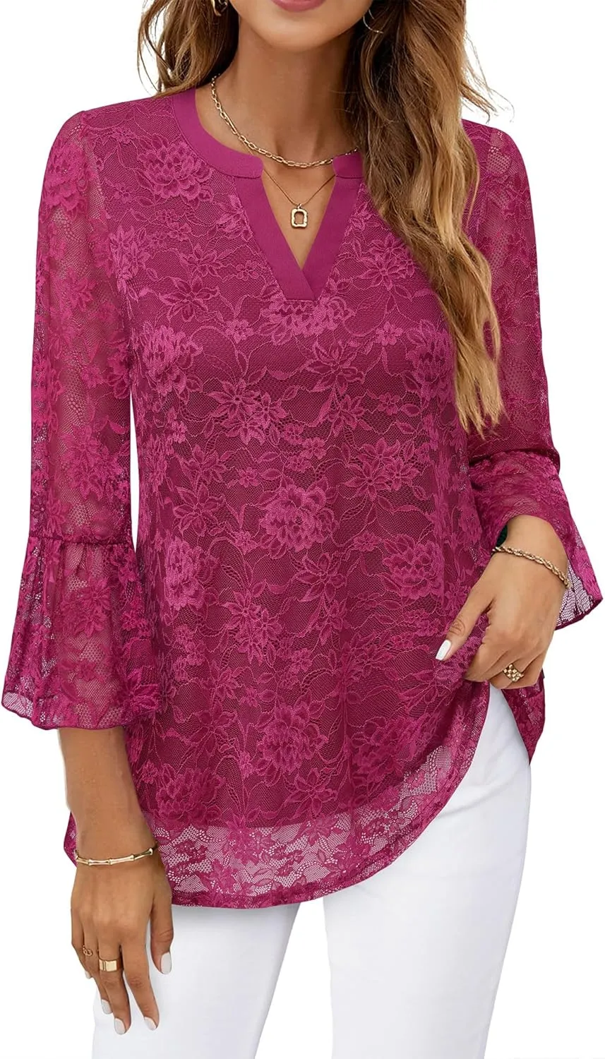 Timeson Women's 3/4 Sleeve Tops and Blouses V Neck Business Casual Shirts Dressy Tunics