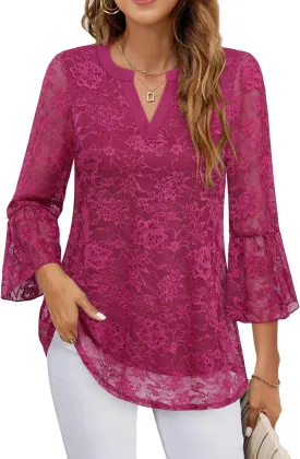 Timeson Women's 3/4 Sleeve Tops and Blouses V Neck Business Casual Shirts Dressy Tunics