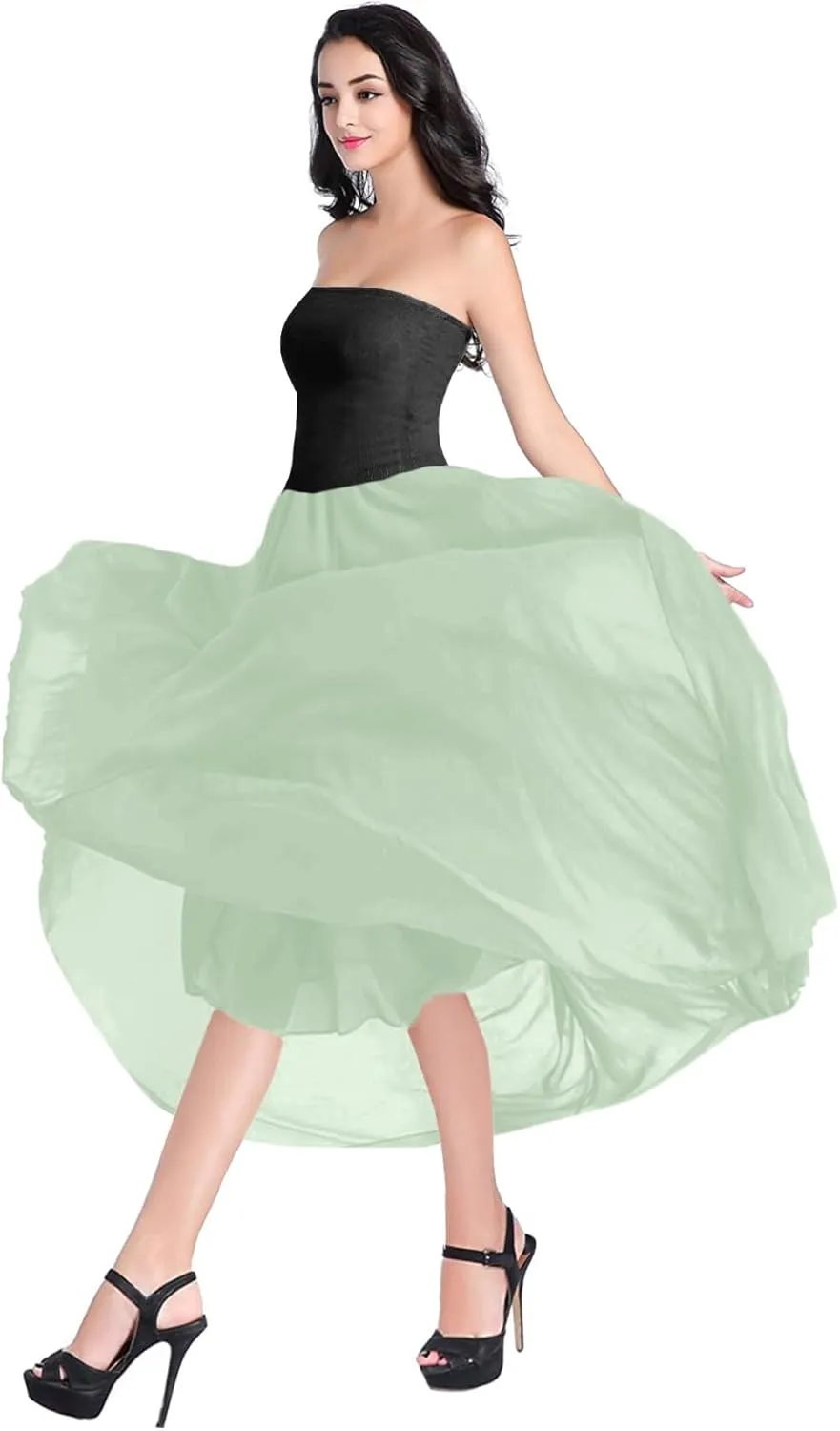 v28 Women Full/Ankle Length Elastic Pleated Retro Maxi Chiffon Long Skirt