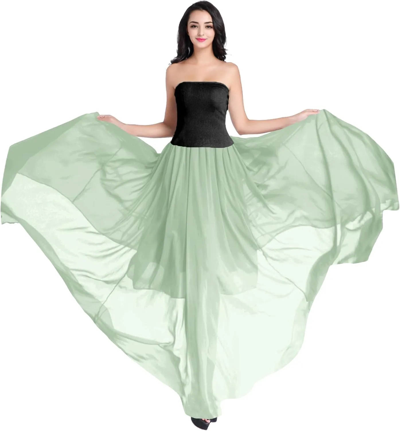 v28 Women Full/Ankle Length Elastic Pleated Retro Maxi Chiffon Long Skirt