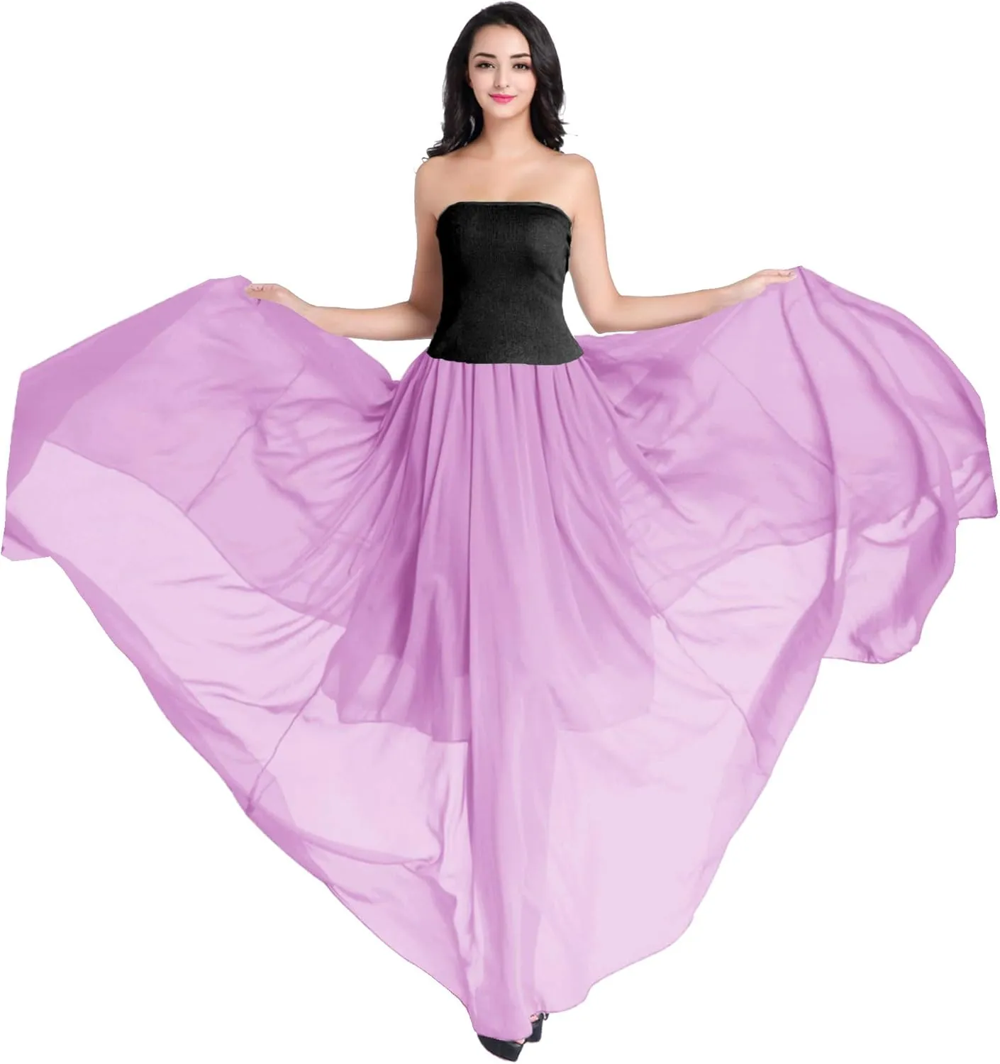 v28 Women Full/Ankle Length Elastic Pleated Retro Maxi Chiffon Long Skirt