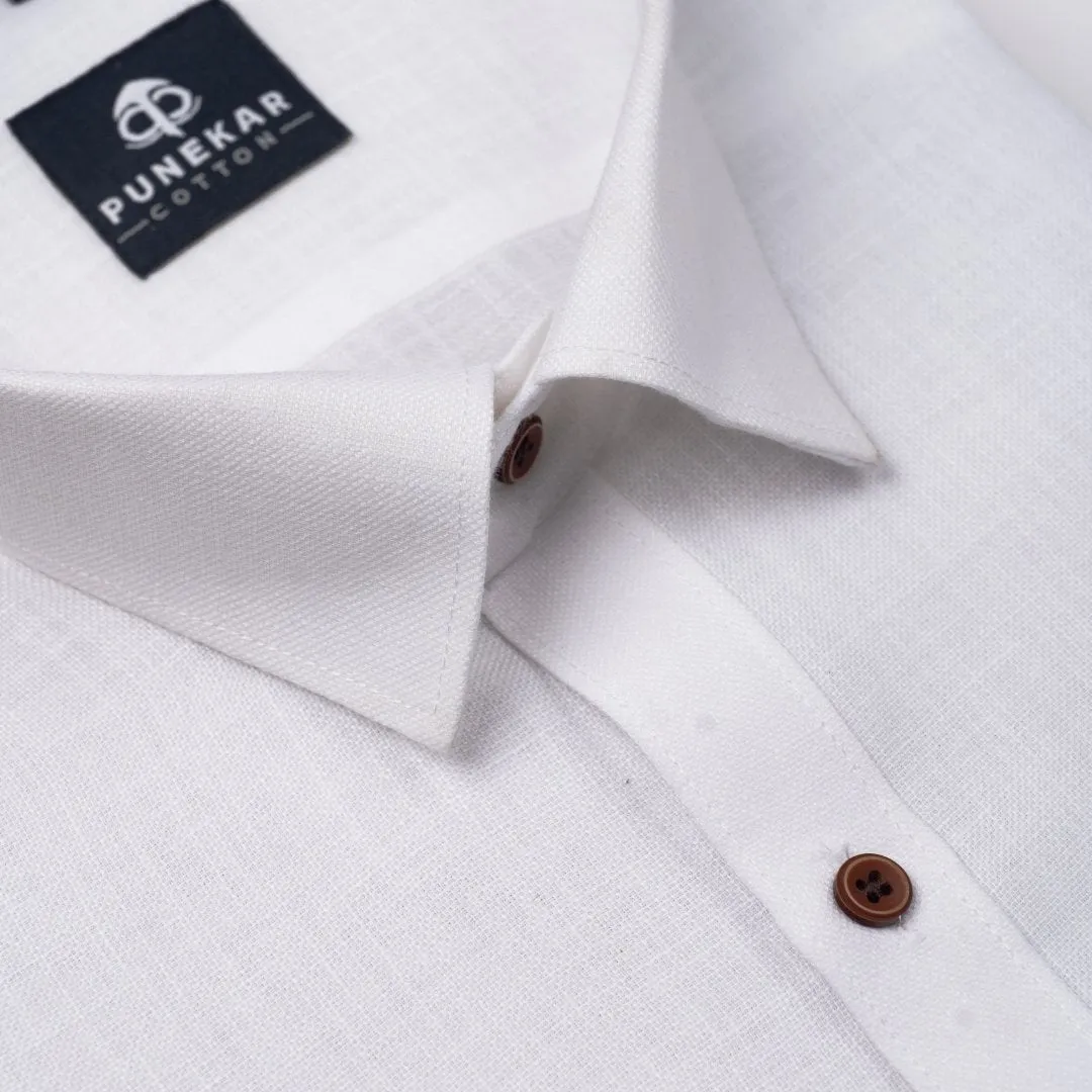 White Color Blended Linen Shirt For Men's