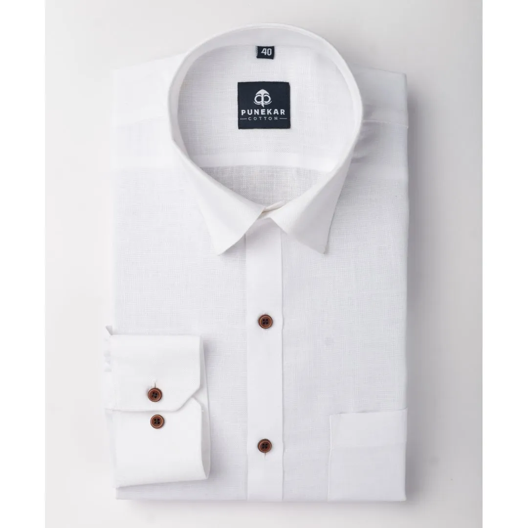 White Color Blended Linen Shirt For Men's