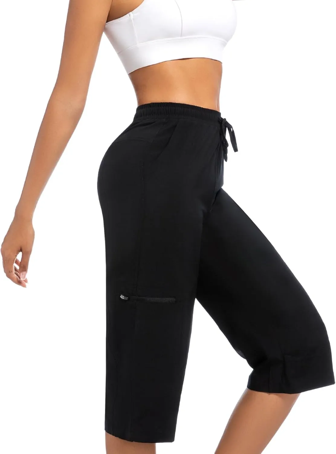 Women Cargo Pants, Lightweight Summer Hiking Travel Pants with Pockets, Stretch Breathable Outdoor Casual Capri
