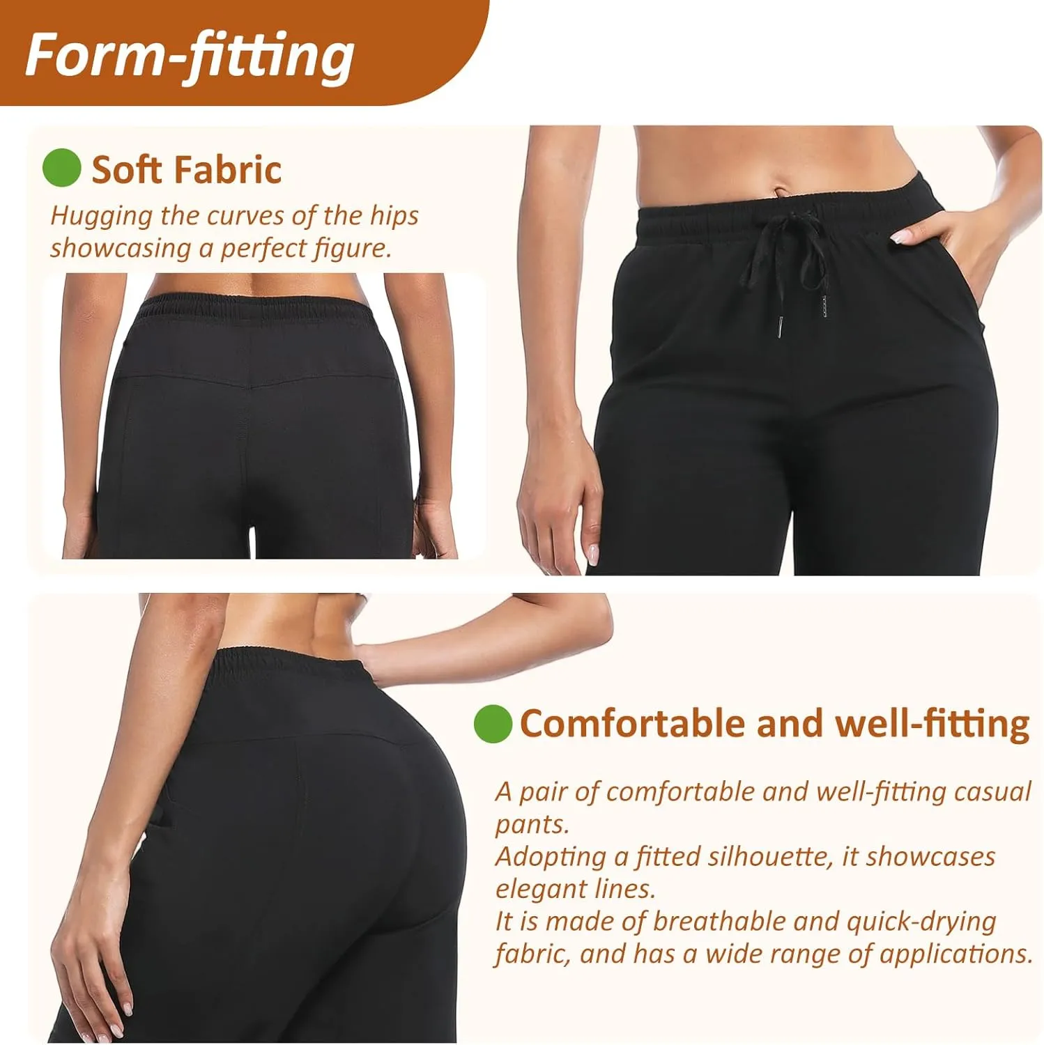 Women Cargo Pants, Lightweight Summer Hiking Travel Pants with Pockets, Stretch Breathable Outdoor Casual Capri