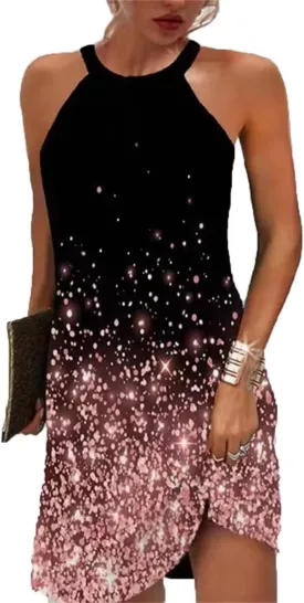 Womens Casual Halter Neck Dress Sleeveless Floral Print A-line Mini Sundress Summer for Beach Party Dresses 2025
