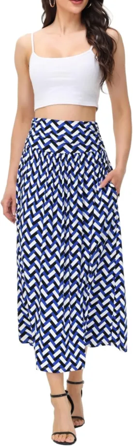 Womens Elegant Maxi Skirt Casual Ruched High Waist Flowy Long Skirts Reg and Plus Size with Pockets Black Floral