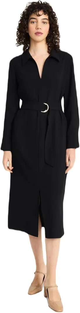 Women's Elegant V-Neck Long Sleeve Midi Belted Waist with Pockets-Versatile Work to Cocktail Dresses