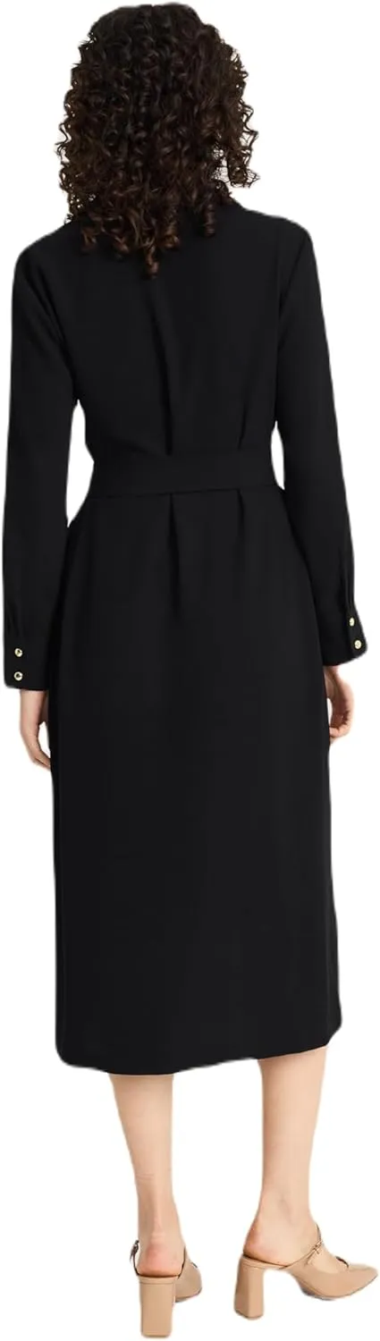 Women's Elegant V-Neck Long Sleeve Midi Belted Waist with Pockets-Versatile Work to Cocktail Dresses