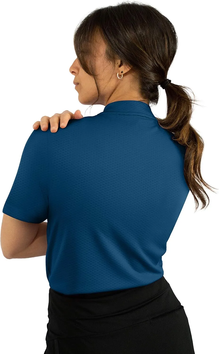 Womens Golf Polo with Zipper - Short Sleeve and Collarless Golf Shirts for Women - UV Protection, Dry Fit, and 4 Way Stretch