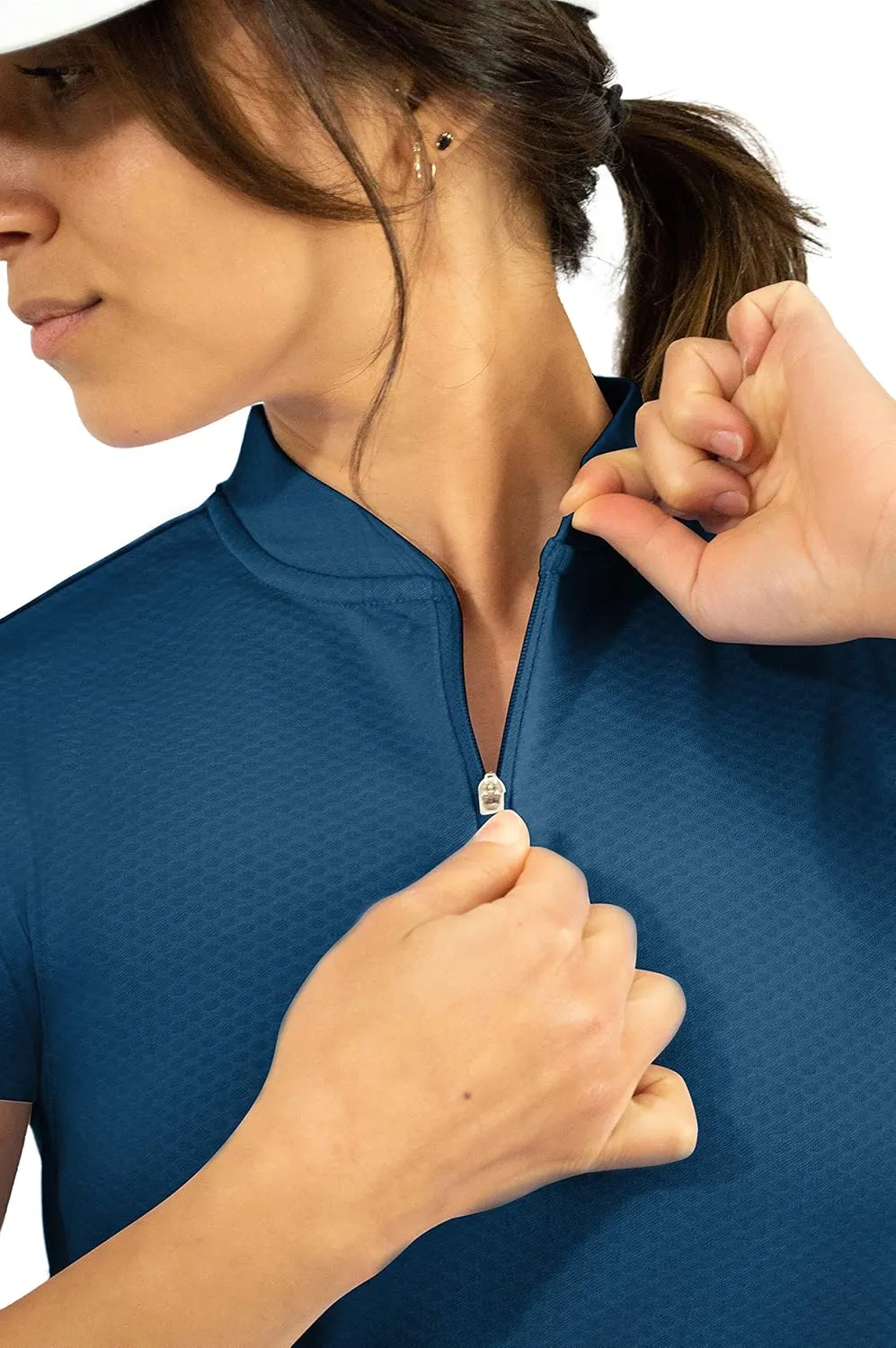 Womens Golf Polo with Zipper - Short Sleeve and Collarless Golf Shirts for Women - UV Protection, Dry Fit, and 4 Way Stretch