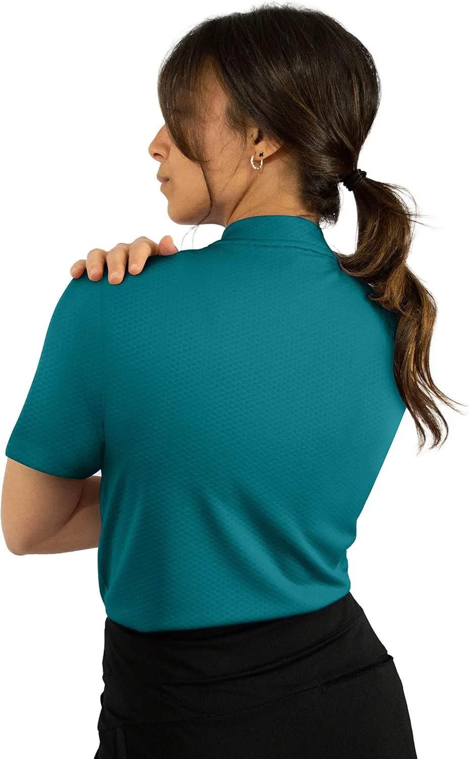 Womens Golf Polo with Zipper - Short Sleeve and Collarless Golf Shirts for Women - UV Protection, Dry Fit, and 4 Way Stretch