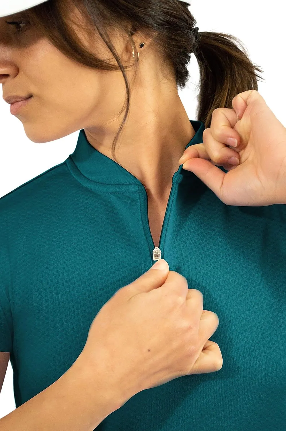 Womens Golf Polo with Zipper - Short Sleeve and Collarless Golf Shirts for Women - UV Protection, Dry Fit, and 4 Way Stretch