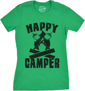 Womens Happy Camper Shirt Funny Camping Hiking Cool Vintage Graphic Tees Retro
