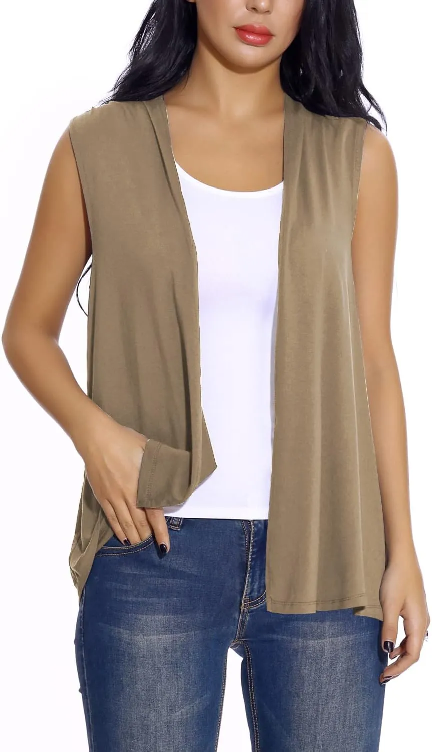 Women's Sleeveless Open Front Cardigan Vest Lightweight Cool Coat