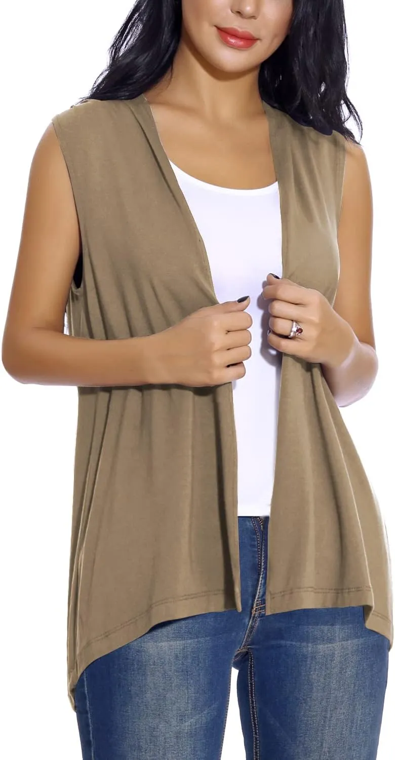 Women's Sleeveless Open Front Cardigan Vest Lightweight Cool Coat