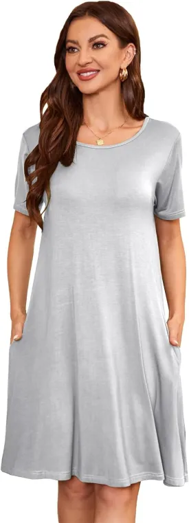 Women's Summer Dresses 2025 Casual T Shirt Dress Short Sleeve Loose Flowy Sundress Swing Tunic Dress with Pockets