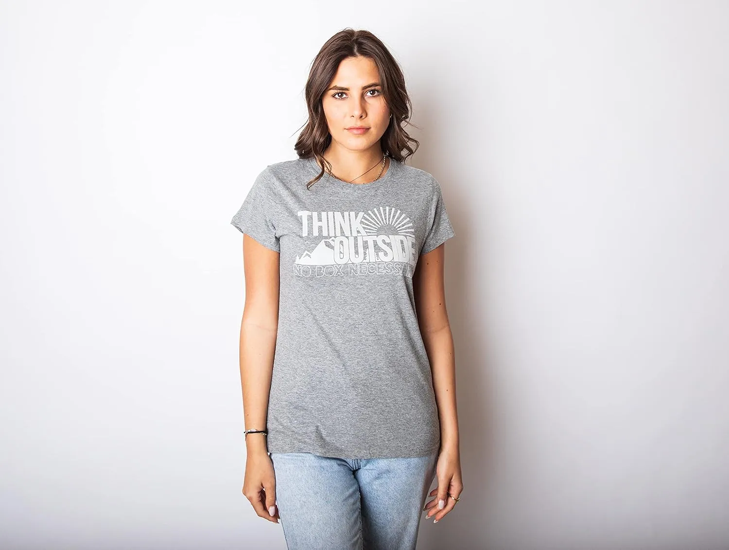 Womens Think Outside No Box Necessary Funny Cool Camping Graphic Funny T Shirt